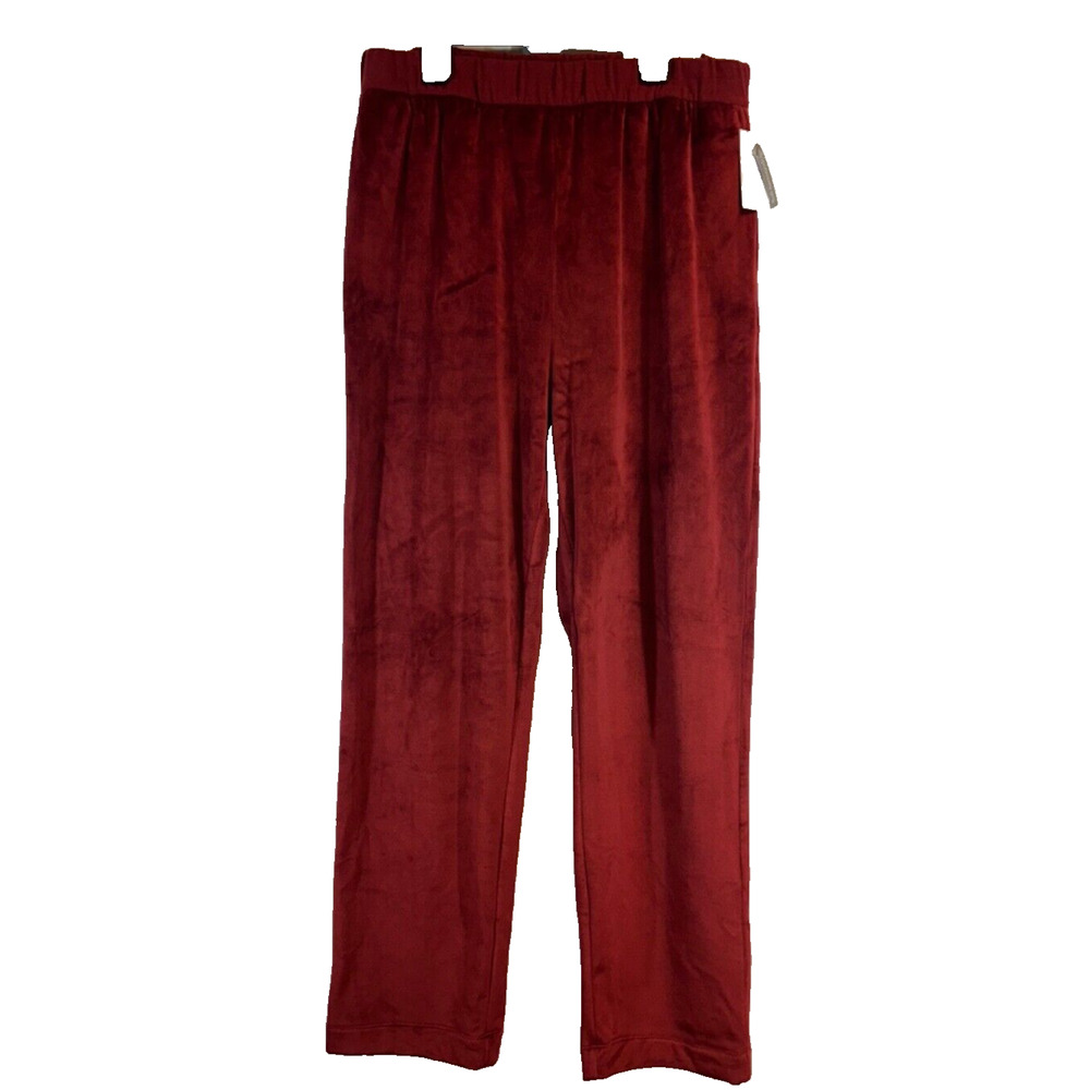 NEW Soft Surroundings Pull On Straight Leg Velour Pants Women M Pomegranate D14